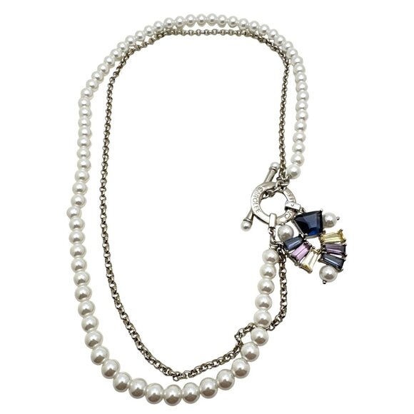 Vintage 90 Granny Pearlcore Necklace Crystal Sunburst Pendant Retro Preppy Charm - Picture 4 of 7